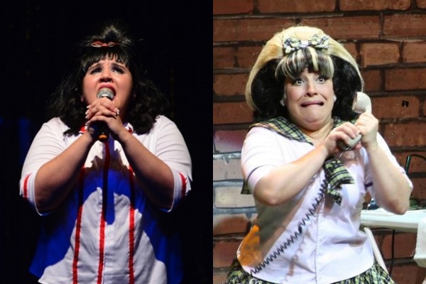 Hairspray em duas versões: Liza Caetano, como Tracy, em 2014, e Simone Gutierrez, como a mesma personagem em 2009 - Foto: Eduardo Enomoto e Divulgação