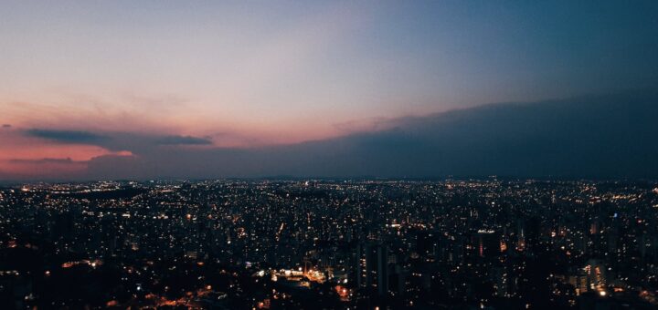 aerial shot of the cityscape of belo horizonte at dawn