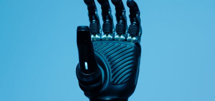 prosthetic arm on blue background