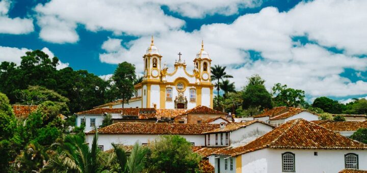 view of houses and the mother church of saint anthony on the hill in tiradentes minas gerais brazil