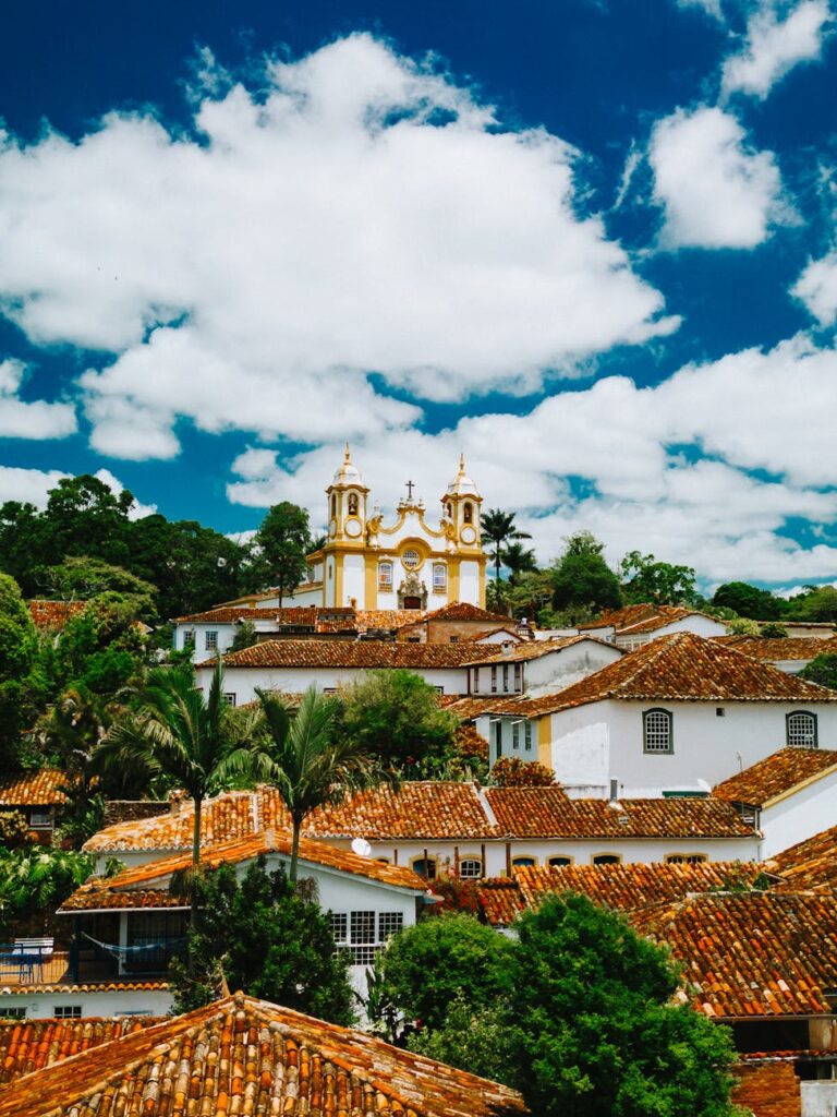 view of houses and the mother church of saint anthony on the hill in tiradentes minas gerais brazil